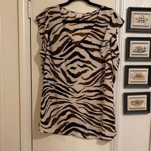 CAbi Brown and Cream Zebra Print Blouse